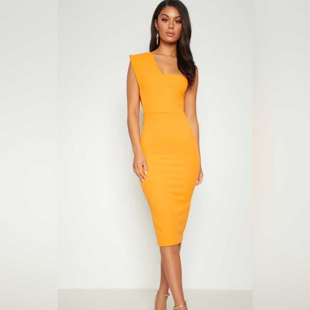 PrettyLittleThing One Shoulder Dress in Vibrant Orange